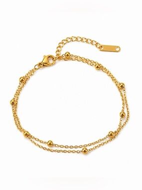 18K Gold Plated Double-Layer Beaded Chain Bracelet